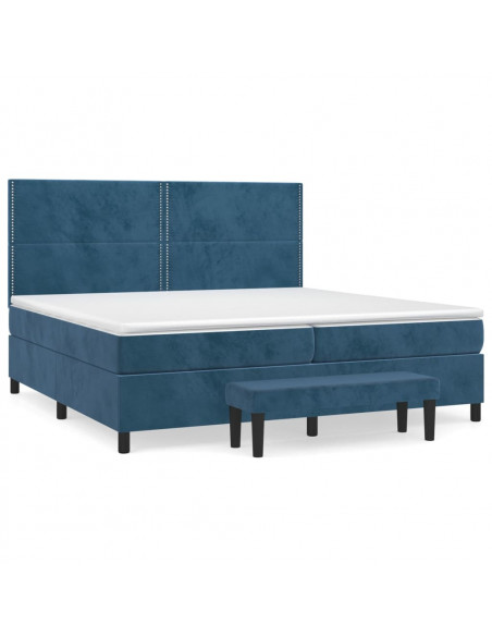 Giroletto a Molle con Materasso Blu Scuro 200x200 cm in Velluto
