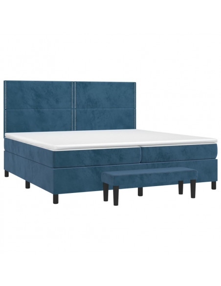 Giroletto a Molle con Materasso Blu Scuro 200x200 cm in Velluto