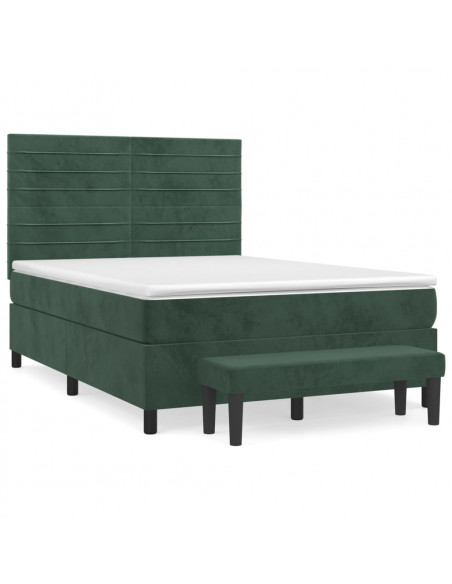 Giroletto a Molle con Materasso Verde Scuro 140x200 cm Velluto