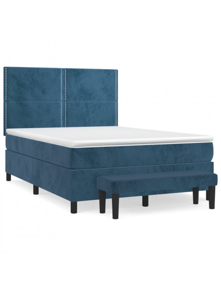 Giroletto a Molle con Materasso Blu Scuro 140x190 cm in Velluto