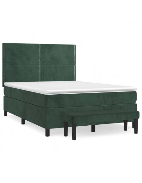 Giroletto a Molle con Materasso Verde Scuro 140x200 cm Velluto