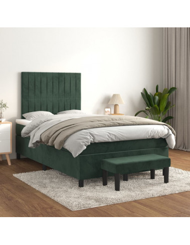 Giroletto a Molle con Materasso Verde Scuro 120x190 cm Velluto