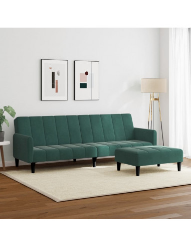 Divano Letto a 2 Posti con Poggiapiedi Verde Scuro in Velluto