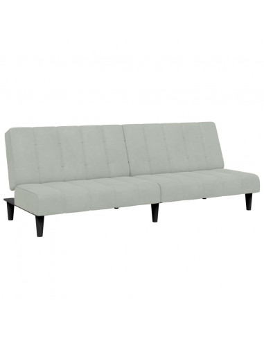 Divano Letto a 2 Posti con Poggiapiedi Grigio Chiaro in Velluto