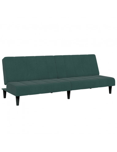 Divano Letto a 2 Posti con Poggiapiedi Verde Scuro in Velluto