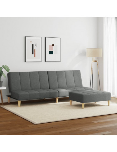 Divano Letto 2 Posti con Poggiapiedi Grigio Scuro in Tessuto