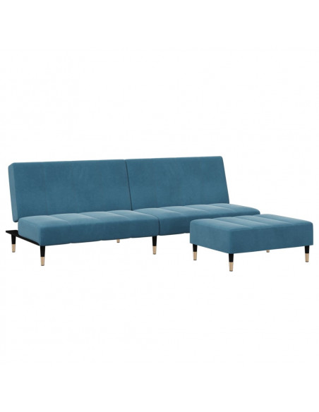 Divano Letto 2 Posti con Poggiapiedi Blu in Velluto