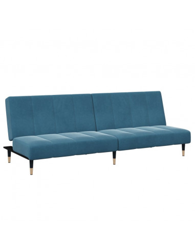 Divano Letto 2 Posti con Poggiapiedi Blu in Velluto