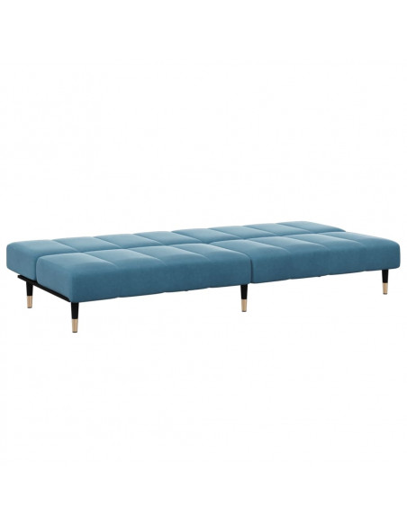 Divano Letto 2 Posti con Poggiapiedi Blu in Velluto