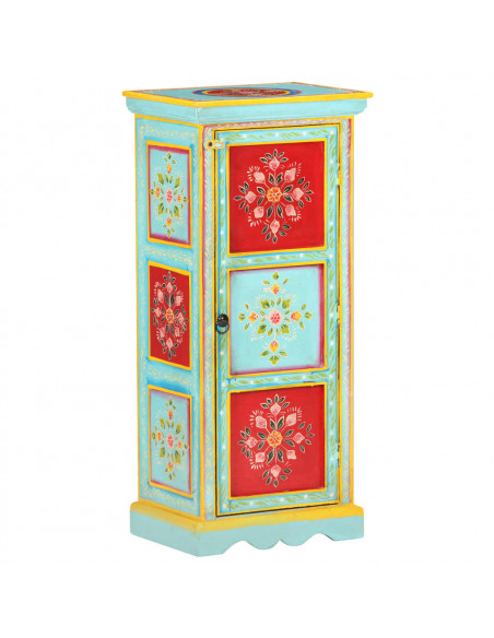 Credenza Alta Dipinta a Mano 40x30x90 cm in Massello di Mango