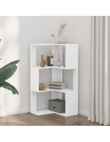 Libreria Angolare 3Ripiani Bianca 50x50x102cm Legno Multistrato