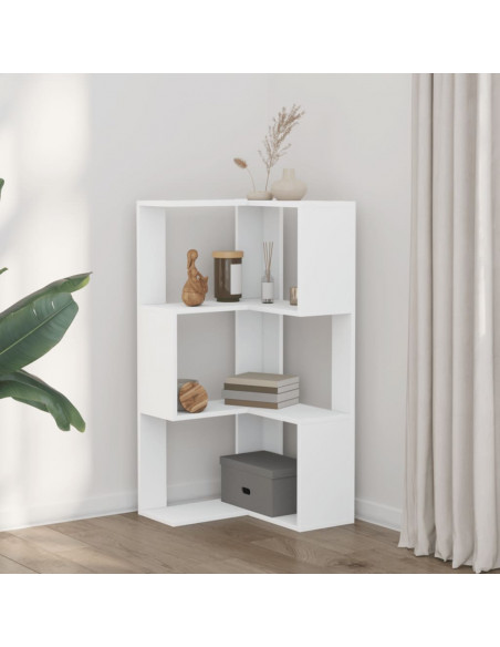 Libreria Angolare 3Ripiani Bianca 50x50x102cm Legno Multistrato