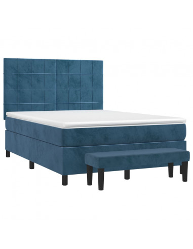 Giroletto a Molle con Materasso Blu Scuro 140x190 cm in Velluto