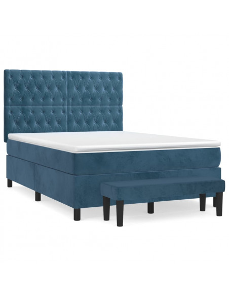 Giroletto a Molle con Materasso Blu Scuro 140x200 cm in Velluto
