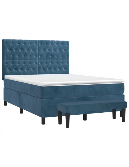 Giroletto a Molle con Materasso Blu Scuro 140x200 cm in Velluto