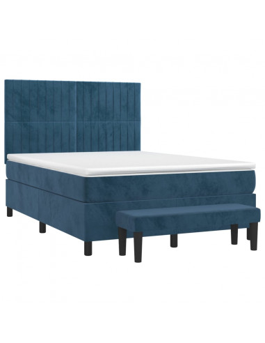 Giroletto a Molle con Materasso Blu Scuro 140x190 cm in Velluto