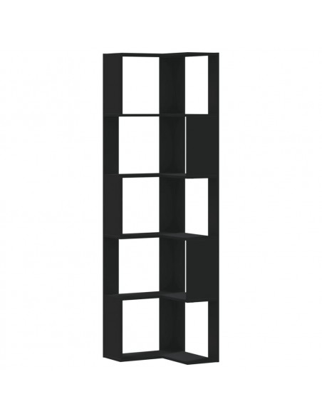 Libreria Angolare 5Ripiani Nera 50x50x179 cm Legno Multistrato