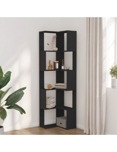 Libreria Angolare 5Ripiani Nera 50x50x179 cm Legno Multistrato