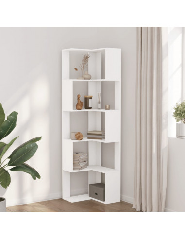 Libreria Angolare 5Ripiani Bianca 50x50x179cm Legno Multistrato