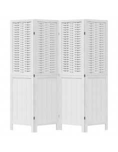 Divisorio Ambienti 4Pannelli Bianco Legno Massello di Paulownia