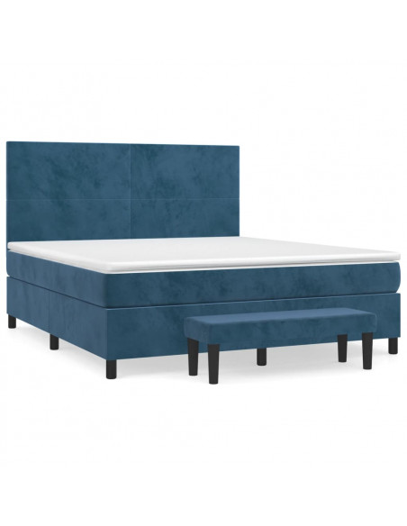 Giroletto a Molle con Materasso Blu Scuro 160x200 cm in Velluto