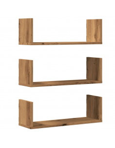 Mensole Parete 3pz Rovere Artigianale 58x18x18 cm in Truciolato