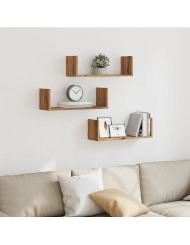 Mensole Parete 3pz Rovere Artigianale 58x18x18 cm in Truciolato