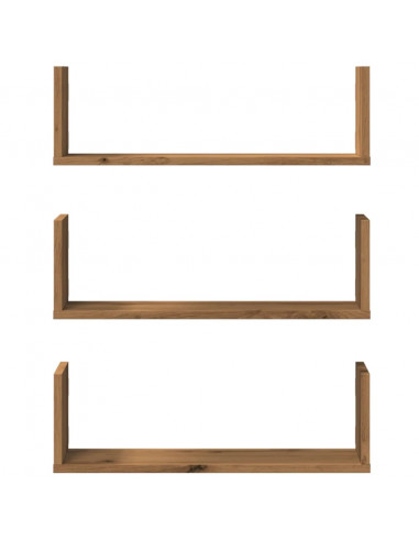 Mensole Parete 3pz Rovere Artigianale 58x18x18 cm in Truciolato
