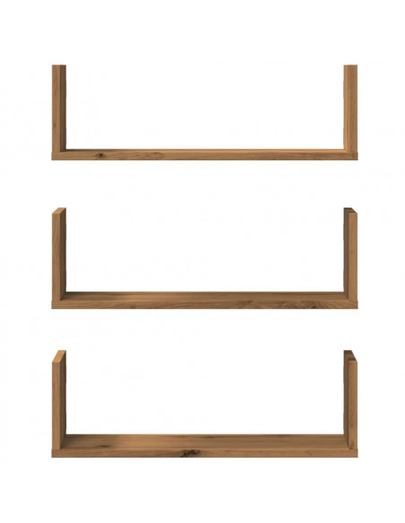 Mensole Parete 3pz Rovere Artigianale 58x18x18 cm in Truciolato