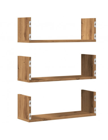 Mensole Parete 3pz Rovere Artigianale 58x18x18 cm in Truciolato