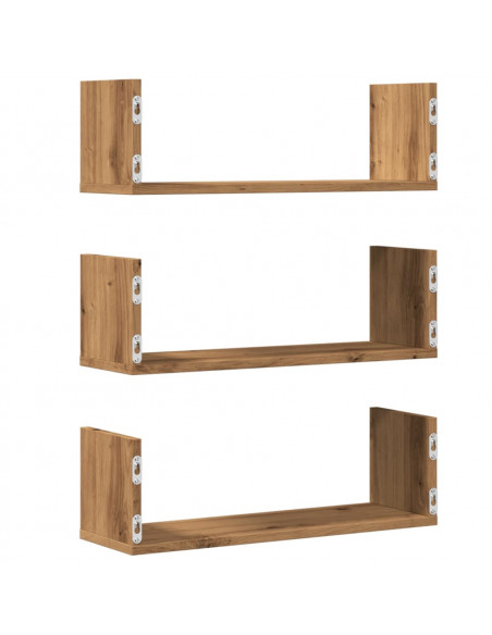 Mensole Parete 3pz Rovere Artigianale 58x18x18 cm in Truciolato