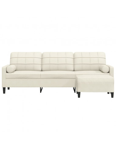 Divano a 3 Posti con Poggiapiedi Crema 210cm in Velluto