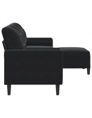 Divano a 3 Posti con Poggiapiedi Nero 210cm in Velluto