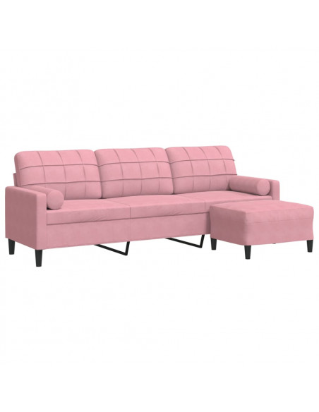 Divano a 3 Posti con Poggiapiedi rosa 210cm in Velluto