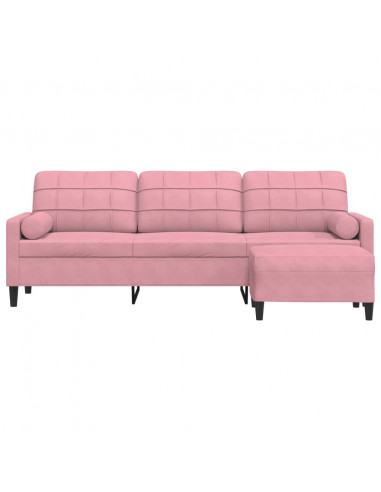 Divano a 3 Posti con Poggiapiedi rosa 210cm in Velluto