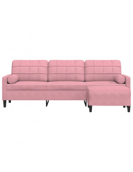 Divano a 3 Posti con Poggiapiedi rosa 210cm in Velluto