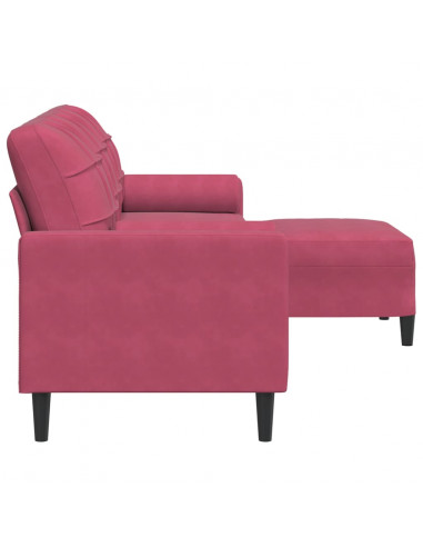 Divano a 3 Posti con Poggiapiedi Rosso Vino 210 cm in Velluto