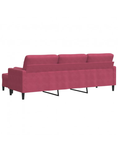 Divano a 3 Posti con Poggiapiedi Rosso Vino 210 cm in Velluto