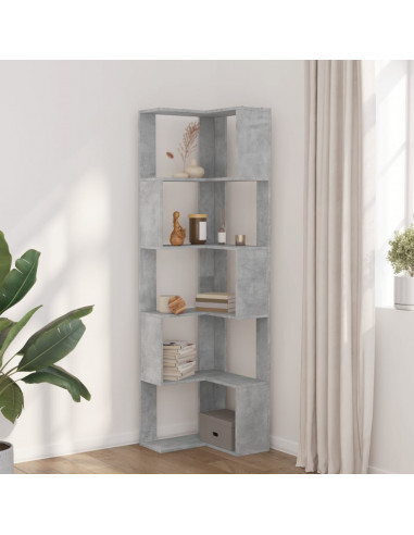 Libreria Angolare 5Ripiani Grigio Cemento 50x50x179 cm Legno