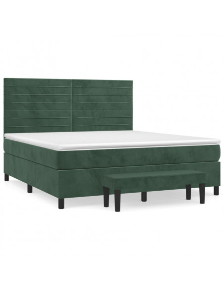 Giroletto a Molle con Materasso Verde Scuro 160x200 cm Velluto