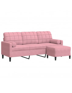 Divano a 3 Posti con Poggiapiedi rosa 180 cm in Velluto