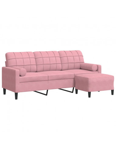 Divano a 3 Posti con Poggiapiedi rosa 180 cm in Velluto