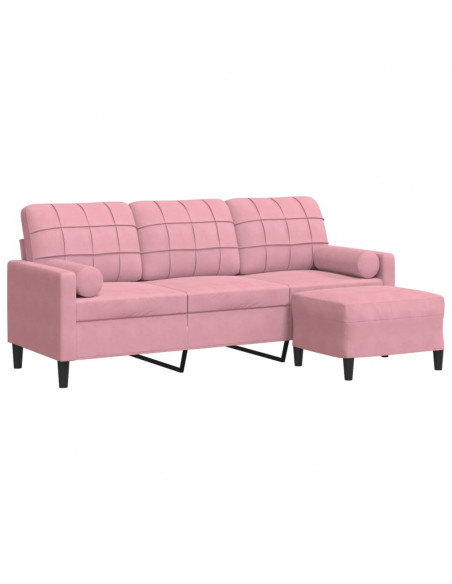 Divano a 3 Posti con Poggiapiedi rosa 180 cm in Velluto