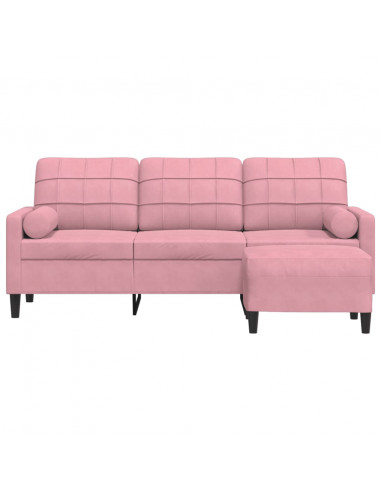 Divano a 3 Posti con Poggiapiedi rosa 180 cm in Velluto