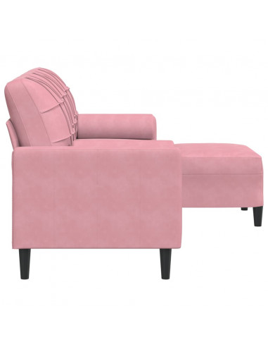 Divano a 3 Posti con Poggiapiedi rosa 180 cm in Velluto