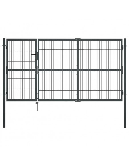 Cancello di Recinzione con Pali in Acciaio 350x140 cm Antracite