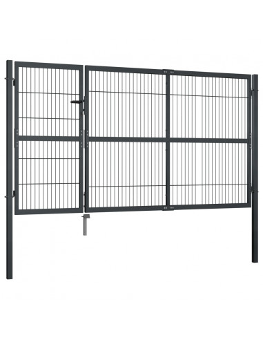 Cancello di Recinzione con Pali in Acciaio 350x140 cm Antracite