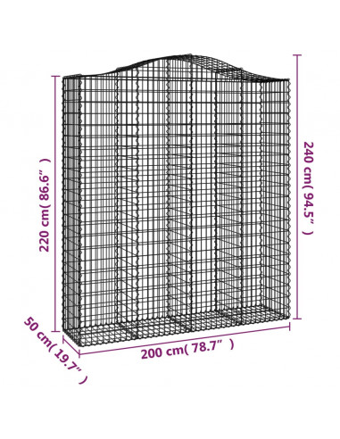 Cesti Gabbioni ad Arco 13 pz 200x50x220/240 cm Ferro Zincato
