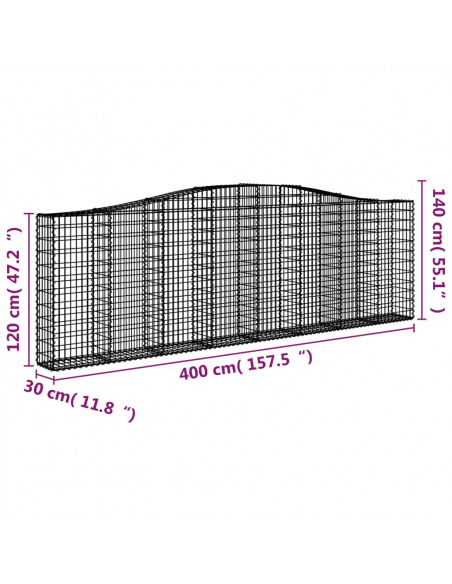 Cesti Gabbioni ad Arco 15 pz 400x30x120/140 cm Ferro Zincato