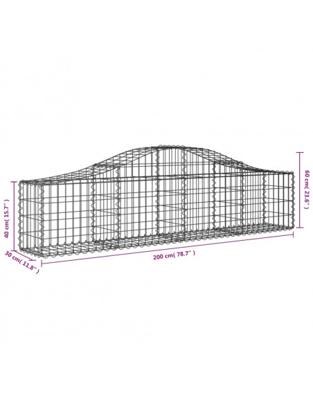 Cesti Gabbioni ad Arco 18 pz 200x30x40/60 cm Ferro Zincato
